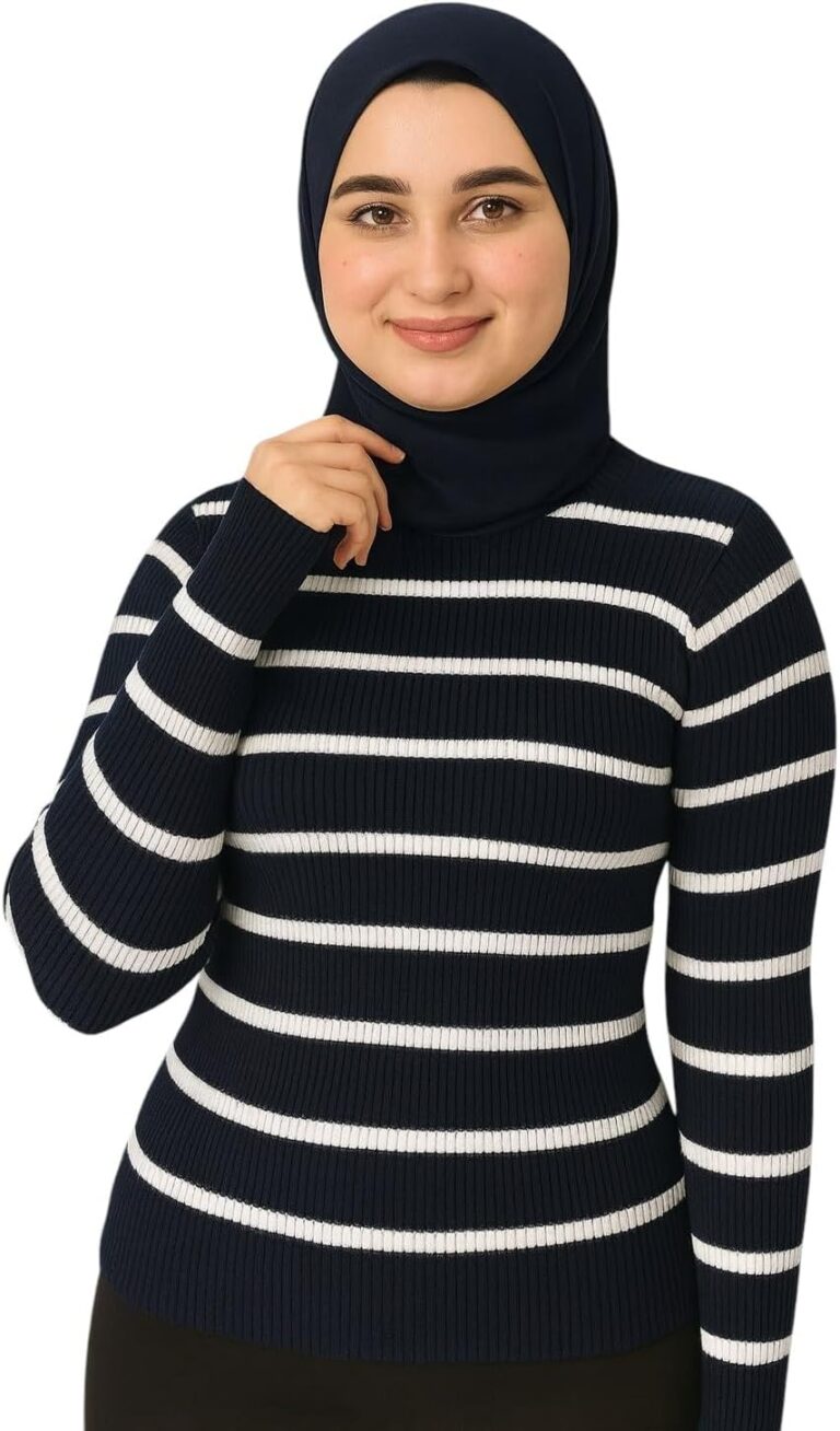 كنزة من ميزا للنساء بقصة عادية وأكمام طويلة، مصنوعة من التريكو المضلع، متعددة الألوان أسود وبني وأبيض، مقاس موحد