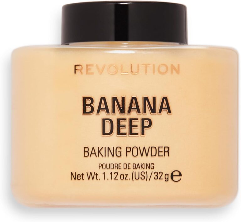 Revolution Beauty London Loose Baking Powder, Makeup Setting Powder, Long Lasting Coverage, Mattifies & Reduces Shine, Banana Deep, 1.13 Oz