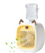 2 in 1 Portable Mini Evaporative Air Cooler with Water Tank, USB Charging Desk Fan 3 Speeds, Humidifier for Bedroom, Yellow