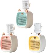 ⁦2 in 1 Portable Mini Evaporative Air Cooler with Water Tank, USB Charging Desk Fan 3 Speeds, Humidifier for Bedroom, Yellow⁩ - الصورة ⁦9⁩