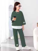 ⁦طقم ملابس للبنات – بدلة كاجوال أنيقة بأكمام واسعة وبنطلون مريح، تصميم عصري مناسب للخروج والمناسبات من رومبا⁩ - الصورة ⁦5⁩