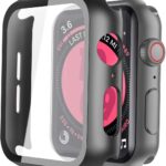 جراب Piuellia أسود صلب مكون من قطعتين لساعة Apple Watch SE Series 6 Series 5 Series 4 مقاس 44 مم، واقي شاشة iWatch PC، غطاء حماية شامل رفيع للغاية