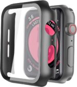 جراب Piuellia أسود صلب مكون من قطعتين لساعة Apple Watch SE Series 6 Series 5 Series 4 مقاس 44 مم، واقي شاشة iWatch PC، غطاء حماية شامل رفيع للغاية