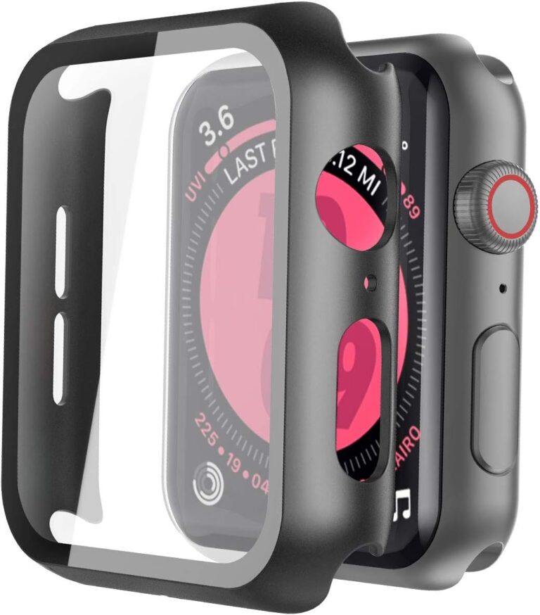 جراب Piuellia أسود صلب مكون من قطعتين لساعة Apple Watch SE Series 6 Series 5 Series 4 مقاس 44 مم، واقي شاشة iWatch PC، غطاء حماية شامل رفيع للغاية