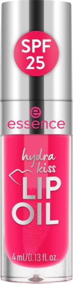 essence Pink Squeeze Please! hydra kiss lip oil, lip gloss, no. 104, pink, moisturising, vegan, UVA and UVB filter + SPF 25, no preservatives, no parabens, 1 pack (4 ml)