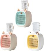 ⁦2 in 1 Portable Mini Evaporative Air Cooler with Water Tank, USB Charging Desk Fan 3 Speeds, Humidifier for Bedroom, Yellow⁩ - الصورة ⁦8⁩