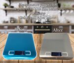 ⁦WIWUE GUO Digital Food Kitchen Scale Baking, Cooking, Keto and Meal Prep, Small, 304 Stainless Steel， High Precise Measuring Scale for Food Ounces and Grams, Blue Surface with Backlit LCD Display⁩ - الصورة ⁦5⁩
