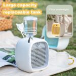 ⁦2 in 1 Portable Mini Evaporative Air Cooler with Water Tank, USB Charging Desk Fan 3 Speeds, Humidifier for Bedroom, Yellow⁩ - الصورة ⁦2⁩