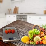 ⁦WIWUE GUO Digital Food Kitchen Scale Baking, Cooking, Keto and Meal Prep, Small, 304 Stainless Steel， High Precise Measuring Scale for Food Ounces and Grams, Blue Surface with Backlit LCD Display⁩ - الصورة ⁦3⁩