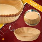 ورق زبدة دائري غير مثقوب غير لاصق للقلاية الهوائية والميكروويف للاستعمال مرة واحدة، للتحميص والطبخ، مستلزمات المنزل والمطبخ (بني/100 قطعة/6.3 بوصة)