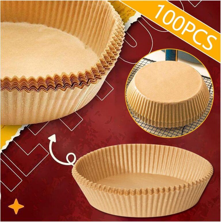 ورق زبدة دائري غير مثقوب غير لاصق للقلاية الهوائية والميكروويف للاستعمال مرة واحدة، للتحميص والطبخ، مستلزمات المنزل والمطبخ (بني/100 قطعة/6.3 بوصة)