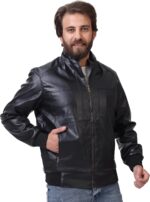 ⁦جاكت جلد رجالي وتر بروف مبطن - معطف كاجوال دافي للشتاء بأساور كوم تريكو⁩ - الصورة ⁦5⁩