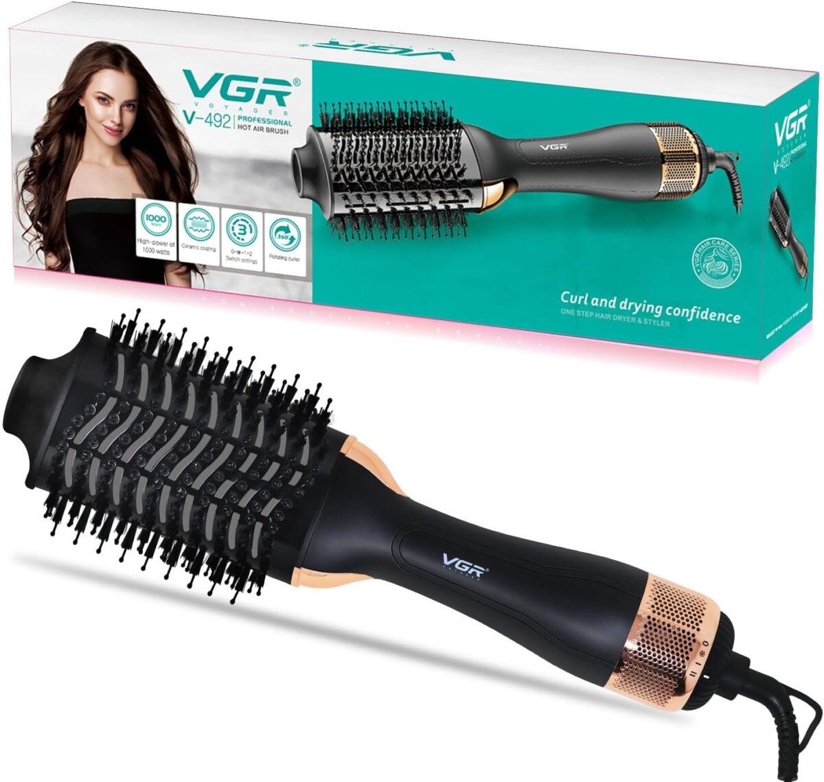 فرشاة هواء ساخن احترافية موديل V-492 للنساء من في جي ار، (لون أسود ...