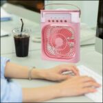 ⁦مروحة تكييف هواء صغيرة مدمجة 4 في 1 من درومستون مزودة بمنفذ USB وضوضاء منخفضة وخزان مياه سعة 600 مل مثالي للتخييم والمنزل والمكتب درامستون عرض صيفي - بينك زهري⁩ - الصورة ⁦9⁩