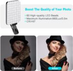 ⁦Selfie Light, 60 LED 2200mAh Rechargeable Cell Phone Fill Light 7 Modes, 10-Level Brightness, Portable Clip on Light for Phone/Tablet/Laptop, Zoom Call Vlog Makeup TikTok Video Fill Light⁩ - الصورة ⁦5⁩