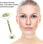 ⁦قطعتان من أسطوانة اليشم وأدوات التدليك Gua Sha Sc - أسطوانة اليشم أفينتورين الطبيعية الحقيقية 100٪ المضادة للشيخوخة والتجاعيد للوجه والعين والرقبة والجسم مدلك للعناية بالبشرة (أخضر)⁩ - الصورة ⁦4⁩