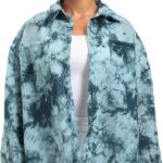 Dsisskai Womens Long Sleeve Shirt Long Sleeves Tie Dye Relaxed Shirt - Forest Green