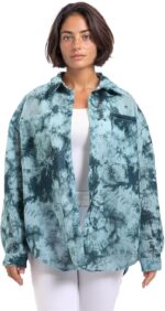 Dsisskai Womens Long Sleeve Shirt Long Sleeves Tie Dye Relaxed Shirt - Forest Green