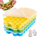 DOCOSS Pack of 3 Silicone Ice Mold Premium Ice Cube Moulds Maker 37 Cavity Silicon Ice Tray for Freezer Ice Cube Trays with Lid (Multicolor)