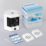 ⁦مروحة تكييف هواء صغيرة محمولة، مروحة تبريد شخصية صغيرة بمنفذ USB لسطح المكتب مع صندوق ثلج، سرعتان ومقبض للسيارة والمكتب والسكن الجامعي⁩ - الصورة ⁦8⁩