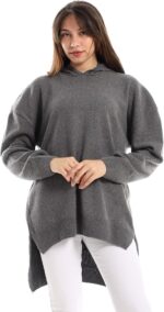 ⁦Andora womens High-Low Knitted Hoodie Pullover Sweater (pack of 1)⁩ - الصورة ⁦5⁩
