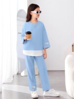 ⁦طقم ملابس للبنات – بدلة كاجوال أنيقة بأكمام واسعة وبنطلون مريح، تصميم عصري مناسب للخروج والمناسبات من رومبا⁩ - الصورة ⁦5⁩