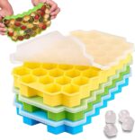 ⁦DOCOSS Pack of 3 Silicone Ice Mold Premium Ice Cube Moulds Maker 37 Cavity Silicon Ice Tray for Freezer Ice Cube Trays with Lid (Multicolor)⁩ - الصورة ⁦4⁩