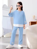 ⁦طقم ملابس للبنات – بدلة كاجوال أنيقة بأكمام واسعة وبنطلون مريح، تصميم عصري مناسب للخروج والمناسبات من رومبا⁩ - الصورة ⁦4⁩