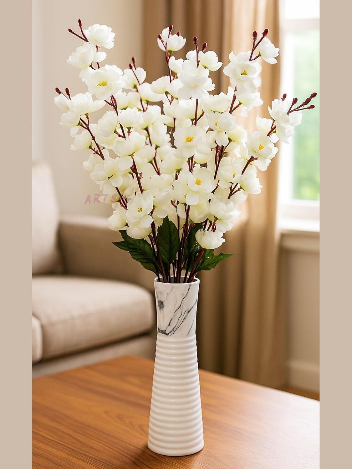 71t6UKzDHlL._AC_SL1500_.jpg باقة زهور صناعية للديكور، باقة زهور الكرز للفازة، ديكور المنزل، بدون فازة، كومبو (أبيض، عبوة من 2 قطعة) من ارتسي®