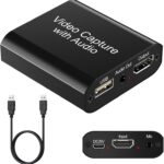 بطاقة تسجيل فيديو مع صوت مزودة بمخرج HDMI 4K مسجل فيديو بدقة 1080 بكسل بمعدل 60 إطار في الثانية متوافقة مع Switch/PS4/PS5/Xbox/كاميرا/كمبيوتر مناسبة للبث المباشر والألعاب والإذاعة