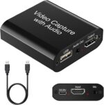 بطاقة تسجيل فيديو مع صوت مزودة بمخرج HDMI 4K مسجل فيديو بدقة 1080 بكسل بمعدل 60 إطار في الثانية متوافقة مع Switch/PS4/PS5/Xbox/كاميرا/كمبيوتر مناسبة للبث المباشر والألعاب والإذاعة