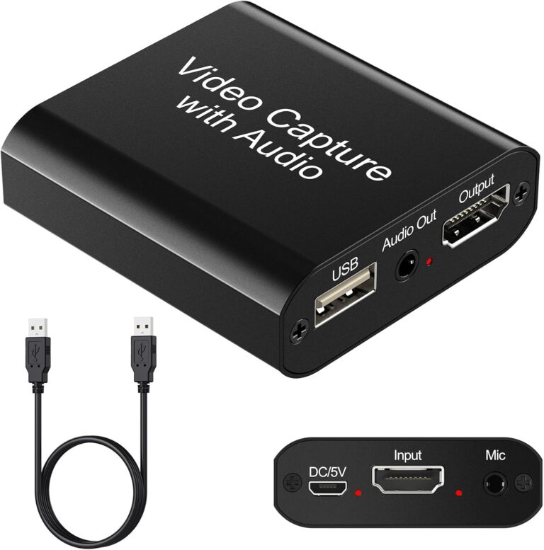 بطاقة تسجيل فيديو مع صوت مزودة بمخرج HDMI 4K مسجل فيديو بدقة 1080 بكسل بمعدل 60 إطار في الثانية متوافقة مع Switch/PS4/PS5/Xbox/كاميرا/كمبيوتر مناسبة للبث المباشر والألعاب والإذاعة
