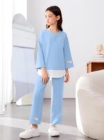⁦طقم ملابس للبنات – بدلة كاجوال أنيقة بأكمام واسعة وبنطلون مريح، تصميم عصري مناسب للخروج والمناسبات من رومبا⁩ - الصورة ⁦3⁩