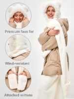 ⁦مجموعة دافئة 3 في 1 تتضمن قبعة شتوية بتصميم أذني دب لطيفة مع سكارف وجوانتي من القطيفة مريحة ومقاومة للرياح للطقس البارد للبنات من لاتيمارمالات⁩ - الصورة ⁦4⁩