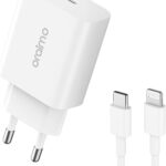 شاحن سريع OCW-E106S+CL55 بقدرة 20 وات تقنية الشحن السريع بي دي، طقم شاحن بتصميم مكعب من اورايمو، لون أبيض