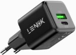 شاحن حائط بمنفذين USB C PD/PPS للشحن السريع بقدرة 25 وات من لينوك لموبايل سامسونج جالاكسي S24/S23/S22+/S21 الترا/بلس/ S20/ نوت 20/ زد فولد 5 (أسود)