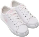 99.99 Women's Leather Lace-Up Flat Sneakers Featuring Side Heart Print (Pink, 38)