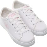 99.99 Women's Leather Lace-Up Flat Sneakers Featuring Side Heart Print (Pink, 38)