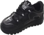 ⁦99.99 Boys' Leather and Canvas Lace-Up Sneakers with Chunky Sole and 'Sport' Lettering (Black/White, 31)⁩ - الصورة ⁦3⁩
