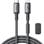 كابل شحن سريع ونقل بيانات من سلسلة اس ايه 50 انليميتد 30 وات USB نوع C الى لايتنينج بي دي، مضفر بالنايلون المتين، مزامنة عالية السرعة من جوي رووم، بطول 1.2 م، أسود
