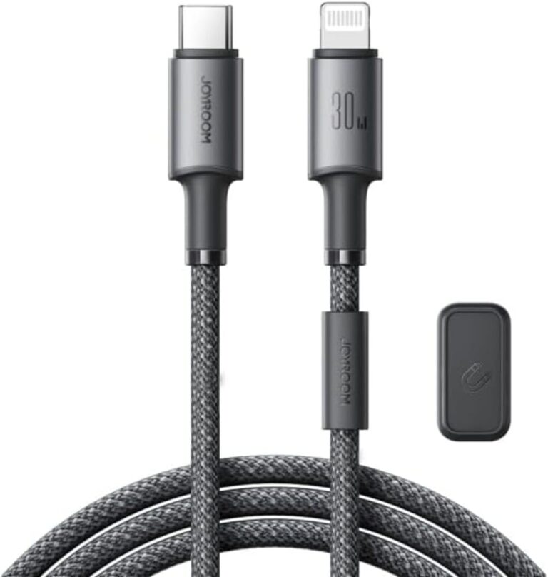 كابل شحن سريع ونقل بيانات من سلسلة اس ايه 50 انليميتد 30 وات USB نوع C الى لايتنينج بي دي، مضفر بالنايلون المتين، مزامنة عالية السرعة من جوي رووم، بطول 1.2 م، أسود
