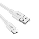 ⁦كابل شحن تصميم متين من بلاستيك بي في سي من اي لوك، طول 1 م (USB نوع ايه إلى نوع سي، لون أبيض)⁩ - الصورة ⁦2⁩