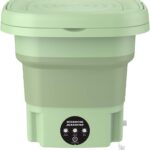 Folding Washing Machine Mini Automatic Clothes Washing Machine Portable Lightweight Underwear Washer for Travel Camping Apartment Laundry (Green)