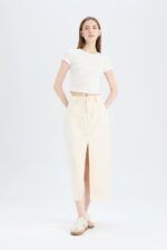 ⁦DeFacto Womens Special Collection Denim Long Fit Skirt E1294AX Skirt⁩ - الصورة ⁦3⁩