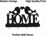 ⁦علاقة مفاتيح حائط ديكور خشب MDF من HFR Artech تصميم Homeمع عصافير الحب مزودة بـ 4 خطافات مقاس 25×15 سم تعليق سحري بلاصق دبل فيس قوي بدون مسامير أو تكسير قطعة واحدة باللون الأسود الملكي⁩ - الصورة ⁦6⁩