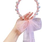 Pearl Beaded Hair Band with Tulle Bow, Girls Hair Accessories, (بينك, 1)
