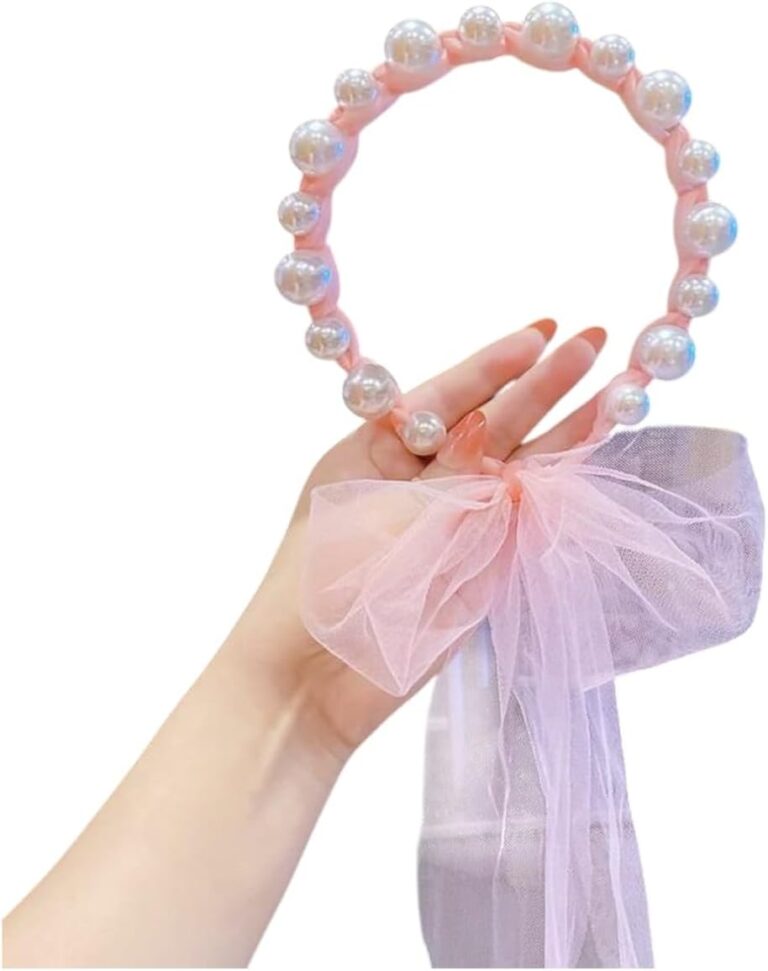 Pearl Beaded Hair Band with Tulle Bow, Girls Hair Accessories, (بينك, 1)