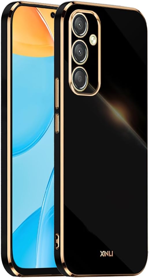 EASSGU Galvanised Frame Mobile Phone Case for Samsung Galaxy A25 5G (6.5 Inches), Soft TPU Silicone Protective Case - Black
