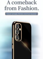 ⁦EASSGU Galvanised Frame Mobile Phone Case for Samsung Galaxy A25 5G (6.5 Inches), Soft TPU Silicone Protective Case - Black⁩ - الصورة ⁦2⁩