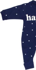 ⁦بابيلون سالوبيت بكباسين باكمام طويلة مطبوع عليه Happy Baby & للاطفال الصغار (عبوة من قطعة واحدة)⁩ - الصورة ⁦2⁩